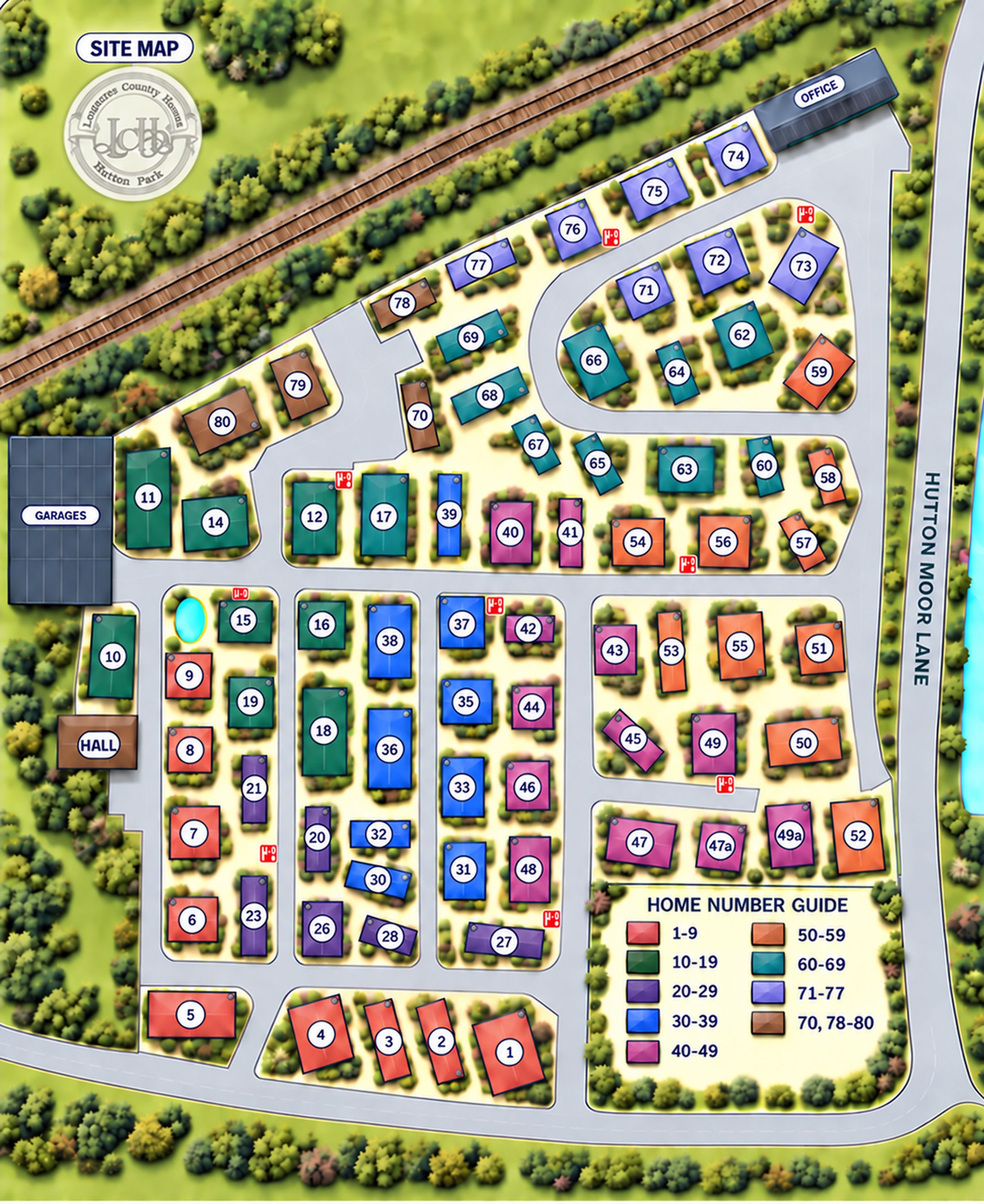 Illustrated site plan of Hutton Park